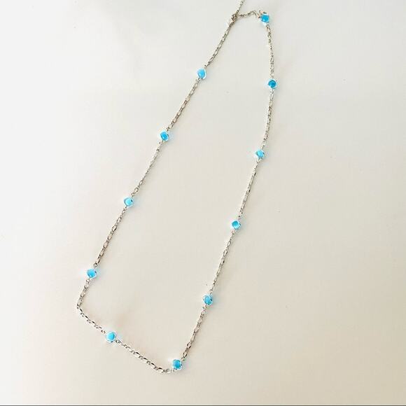 AVON VINTAGE Silver Layering Blue Circle Bead Charm Beaded Necklace Jewelry - Picture 1 of 8